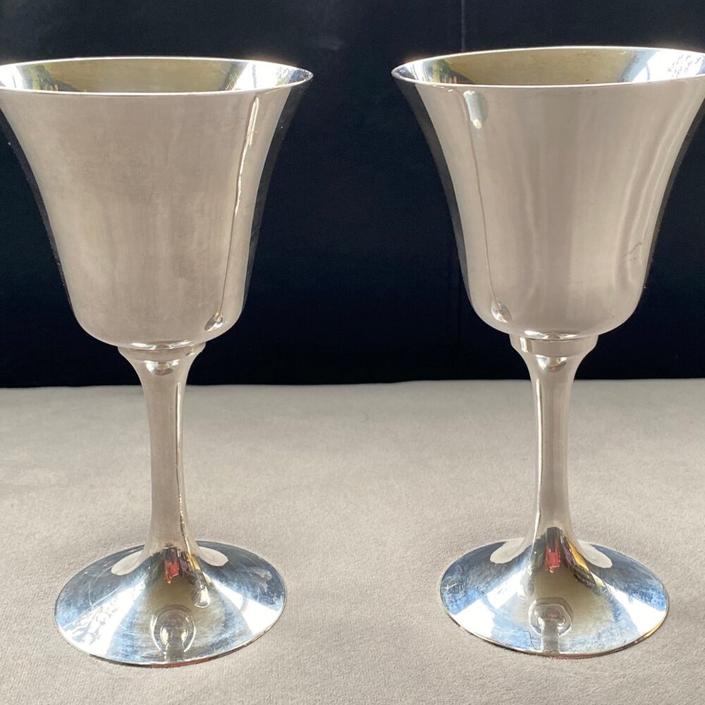 2 Vintage Silver Plated Chalices Goblets B.N.S. India B.P.N.S. 5 inches / 13 cm